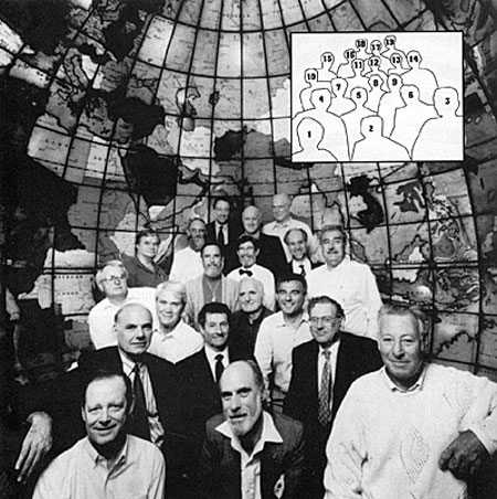 1-Bob Taylor 2-Vint Cerf 3-Frank Heart 4-Larry Roberts 5-Len Kleinrock 6-Bob Kahn 7-Wes Clark 8-Doug Engelbart 9-Barry Wessler 10-Dave Walden 11-Severo Ornstein 12-Truett Thach 13-Roger Scantlebury 14-Charlie Herzfeld 15-Ben Barker 16-Jon Postel