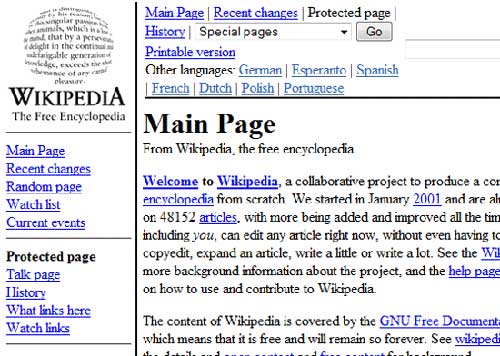 Portada de la Wikipedia, hacia 2001