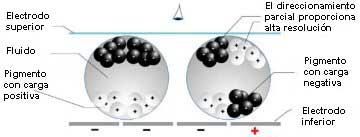 Esquema de funcionamiento de la tinta electrónica